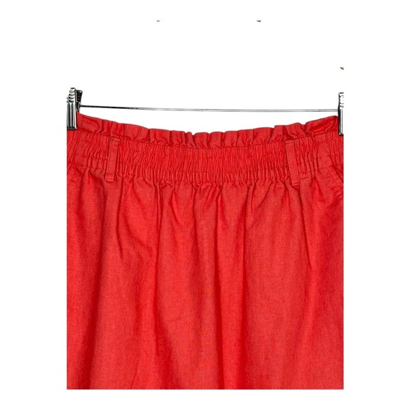 J. Crew Linen Blend Skirt Coral Orange Elastic Waist Pockets Women‎ Size Small - Picture 5 of 11